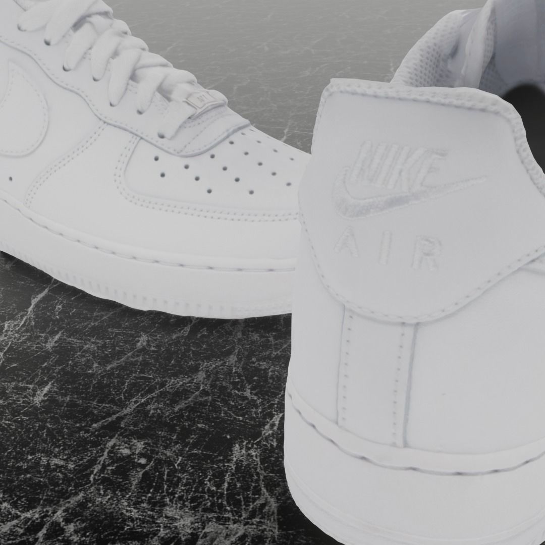 NIKE AIR FORCE 1 3D SHOES - WHITE Low-poly 3D model_1