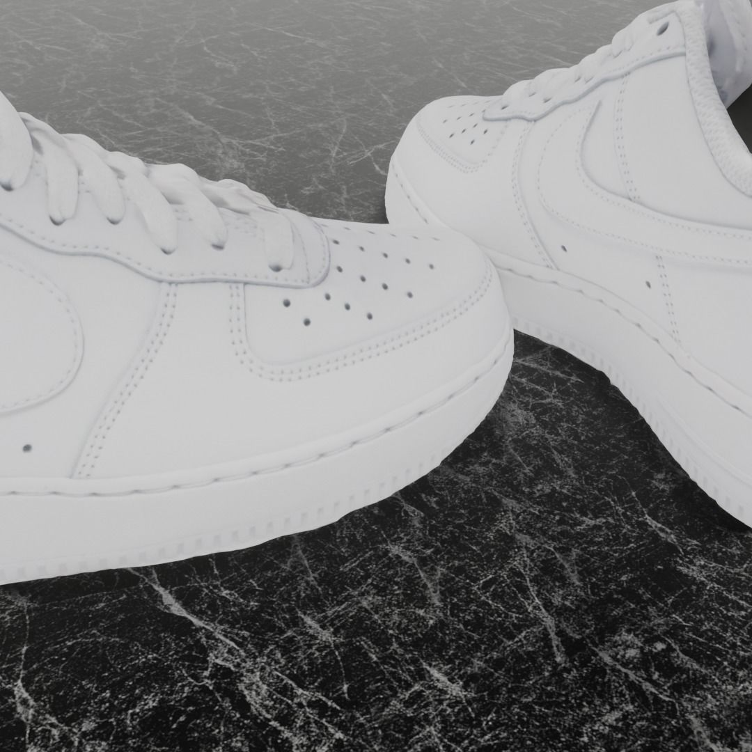 NIKE AIR FORCE 1 3D SHOES - WHITE Low-poly 3D model_9