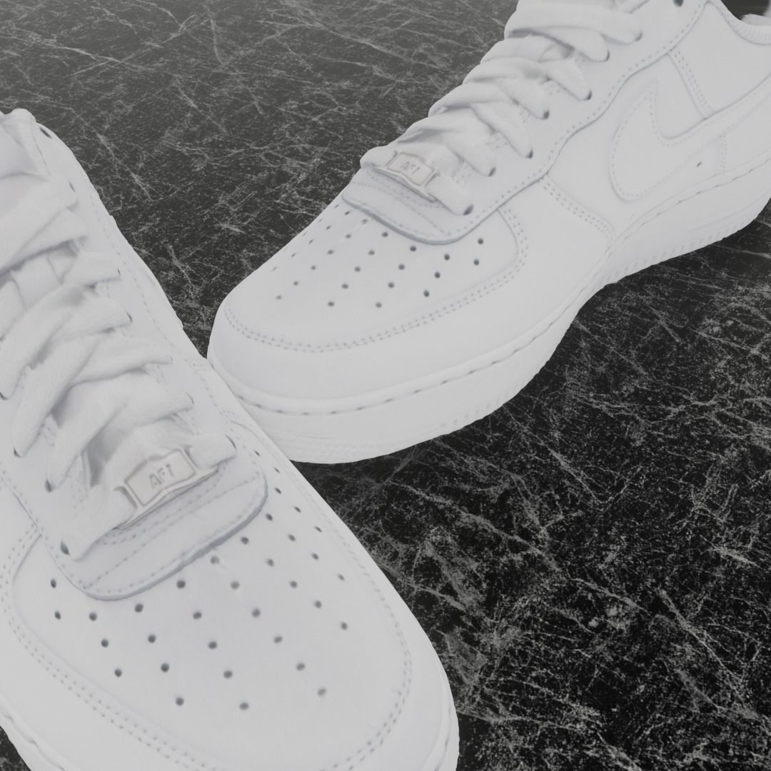 NIKE AIR FORCE 1 3D SHOES - WHITE Low-poly 3D model_10
