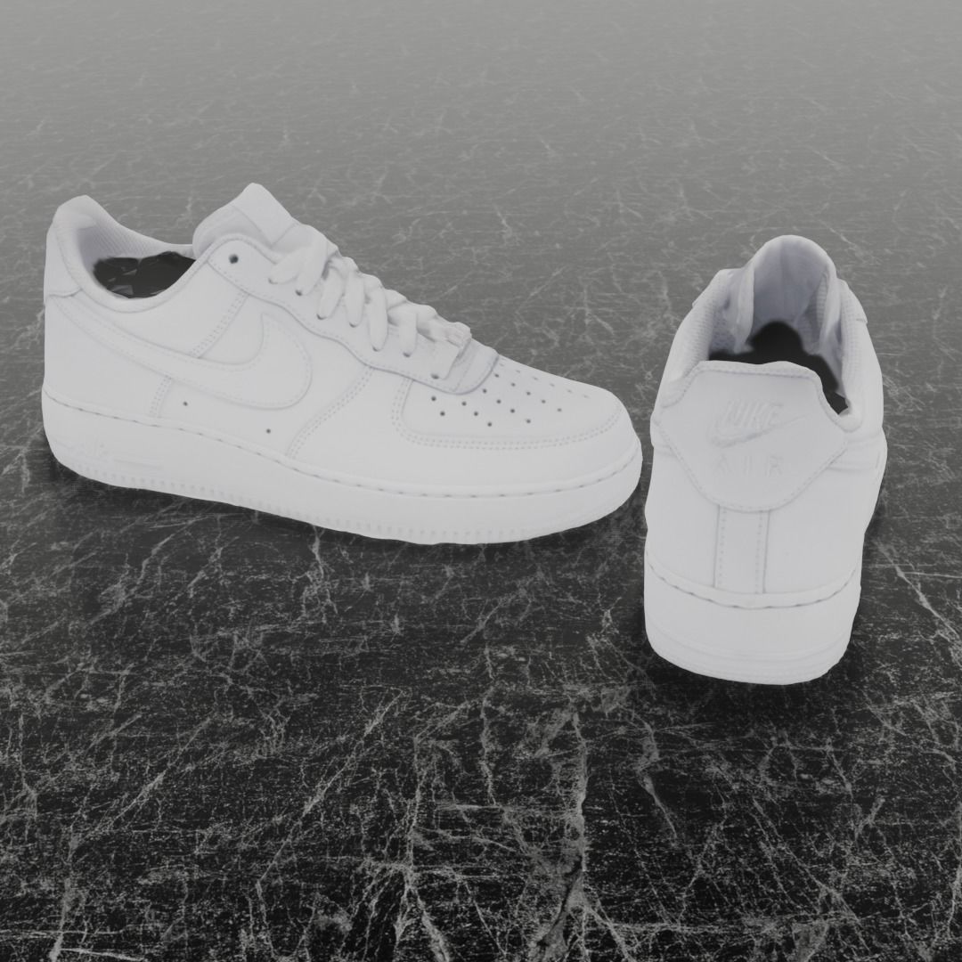 NIKE AIR FORCE 1 3D SHOES - WHITE Low-poly 3D model_7