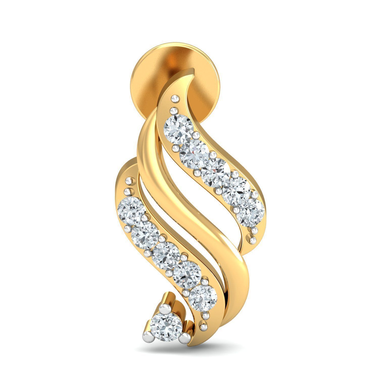 Yellow gold diamond earring-P2 E-45 3D print model_1