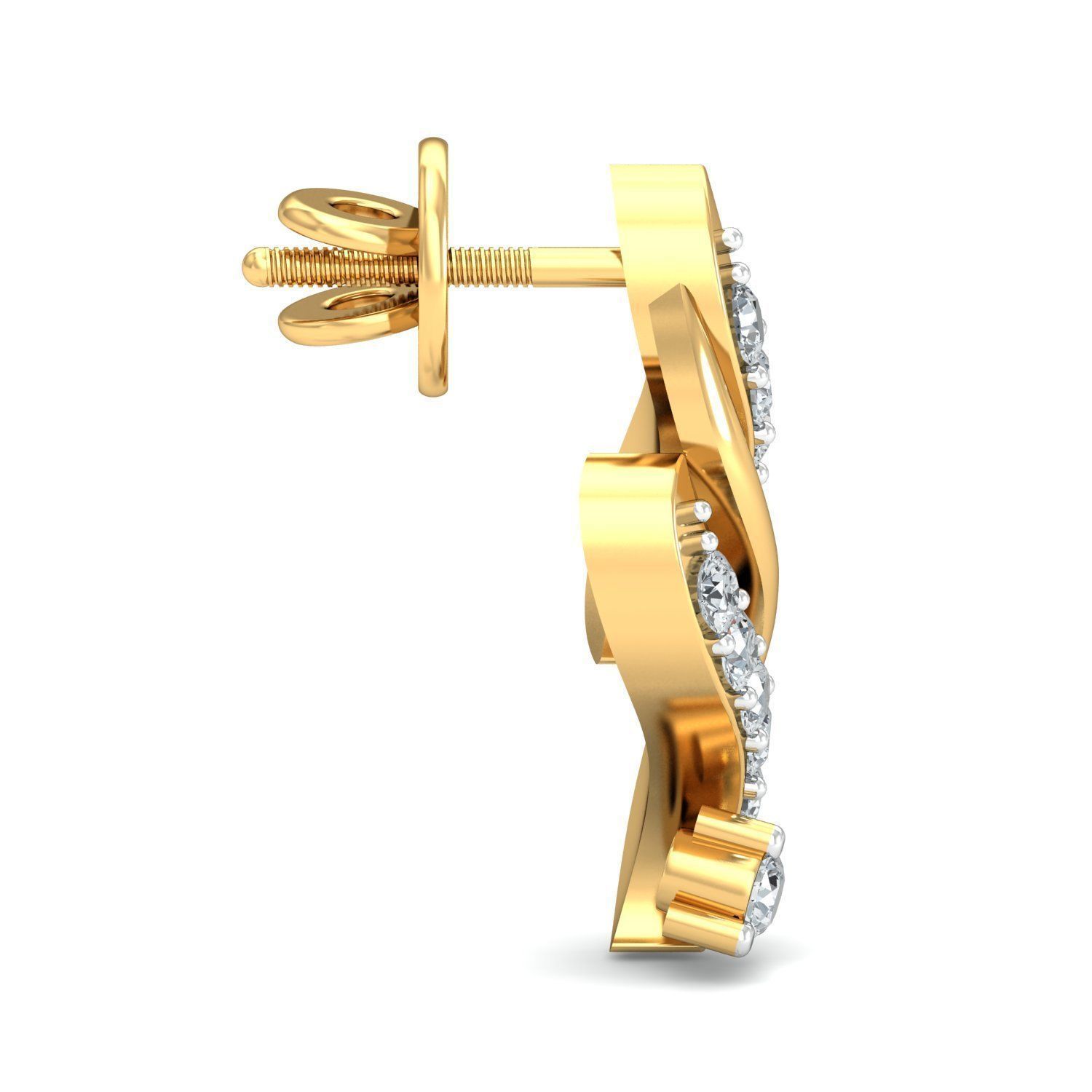 Yellow gold diamond earring-P2 E-45 3D print model_2