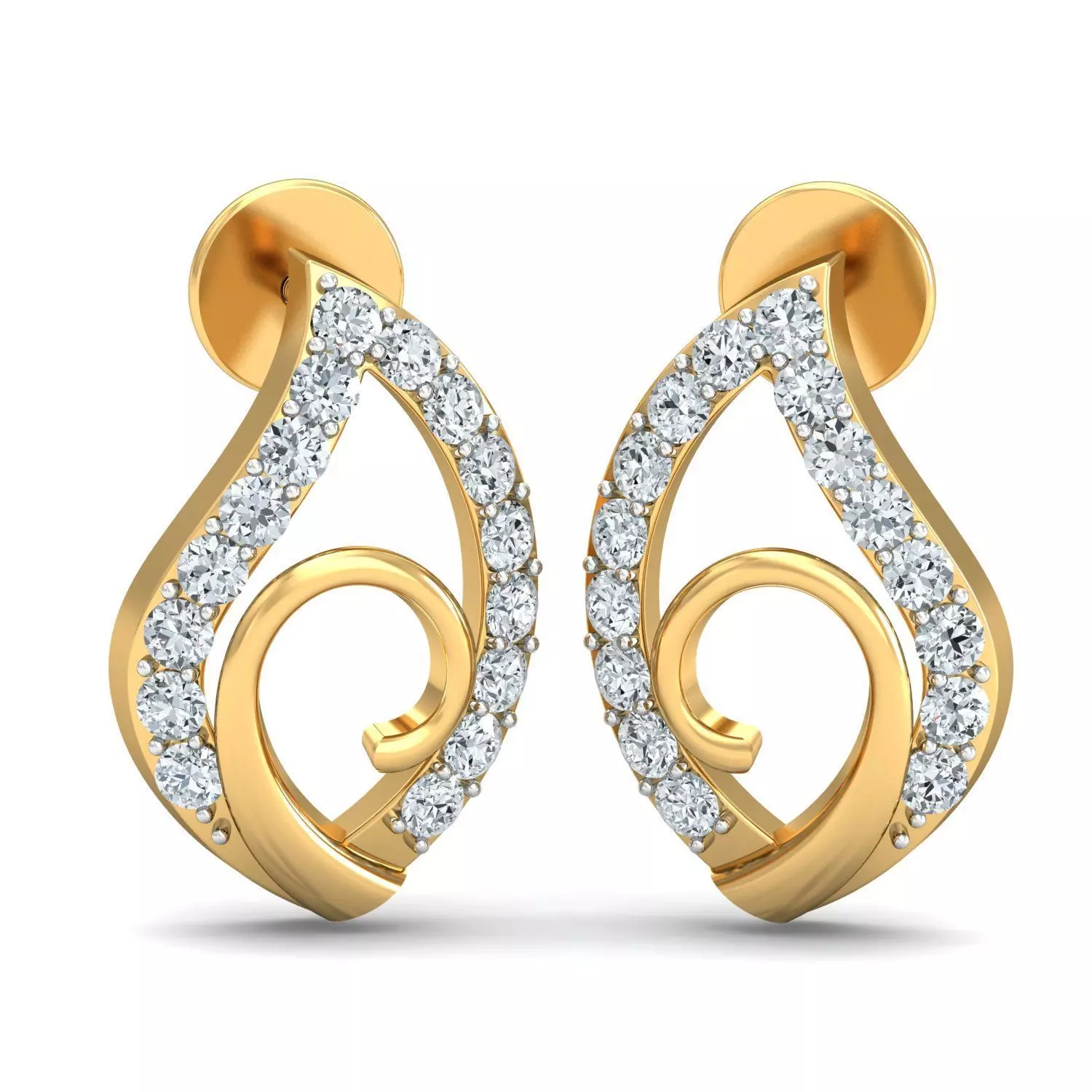 Yellow gold diamond earring-P2 E-46 3D print model