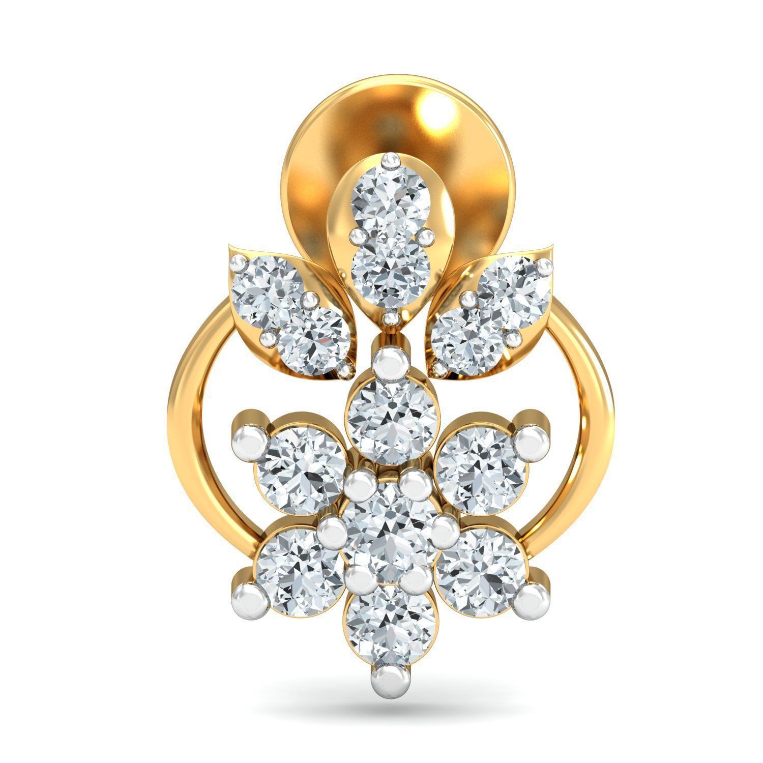 Yellow gold diamodnd earring-P2 E-47 3D print model_1