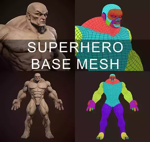 Superhero Base Mesh - Real-time Realistic 3D Model
