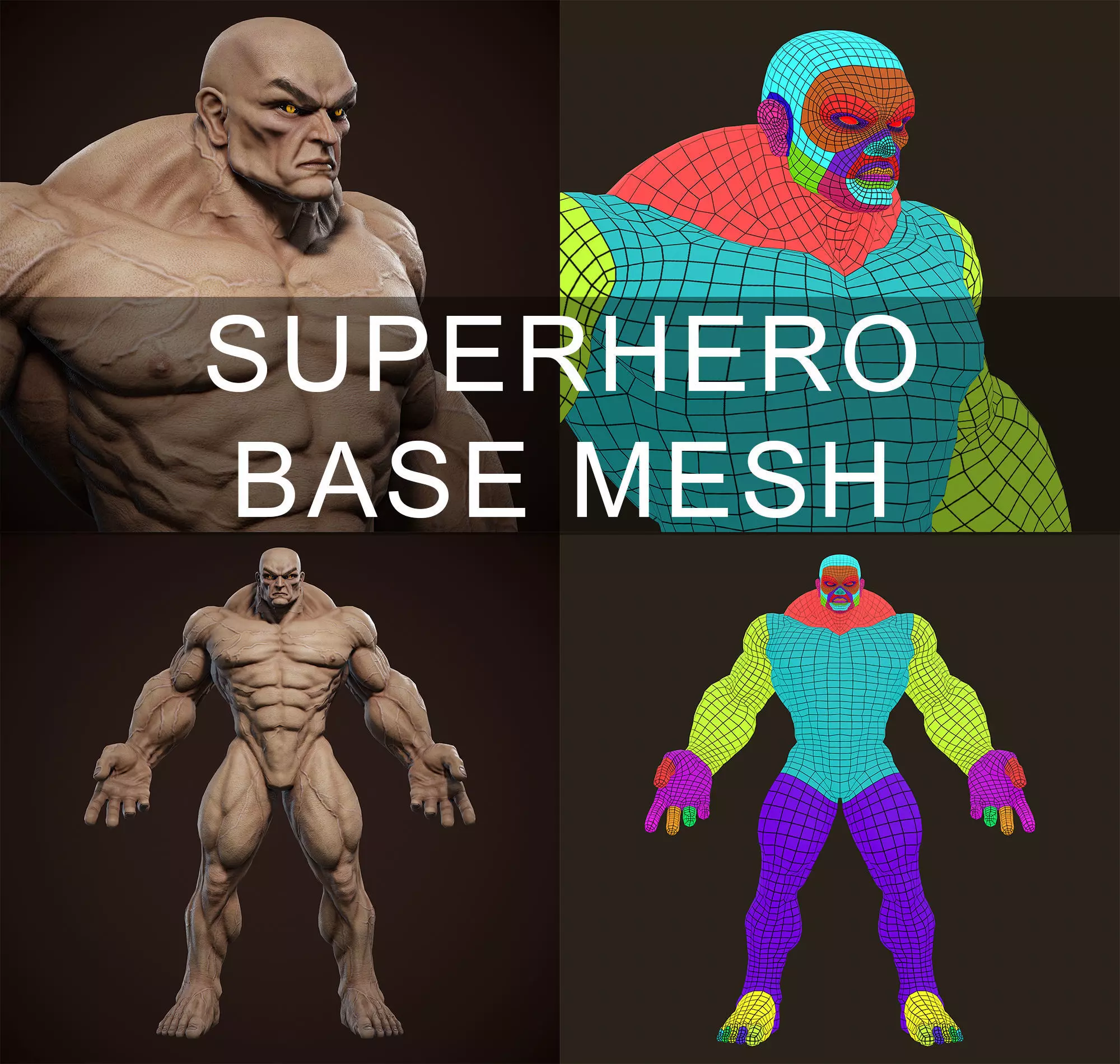 Superhero Base Mesh - Real-time Realistic 3D Model Low-poly 3D model_0