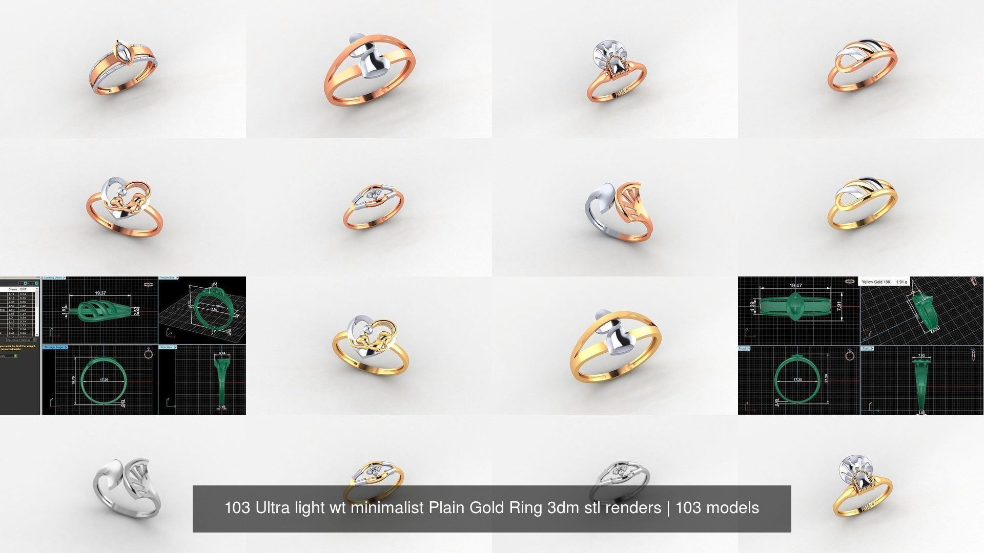 103 Ultra light wt minimalist Plain Gold Ring 3dm stl renders 3D Model Collection_11