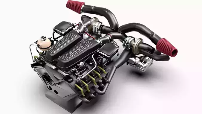 Twin-Turbo V10 Lamborghini Engine Low-poly 3D model