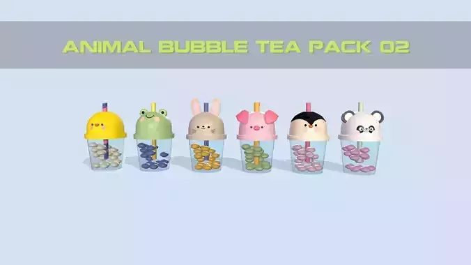 Animal Bubble Tea Pack 02 Special Version Low-poly 3D model