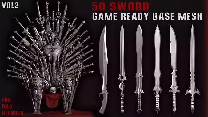 50 Sword Game Ready Base Mesh - Vol02