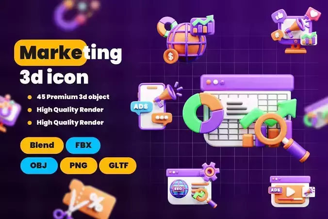 Marketing and Advertising 3d Illustration  Icon Pack 3D model