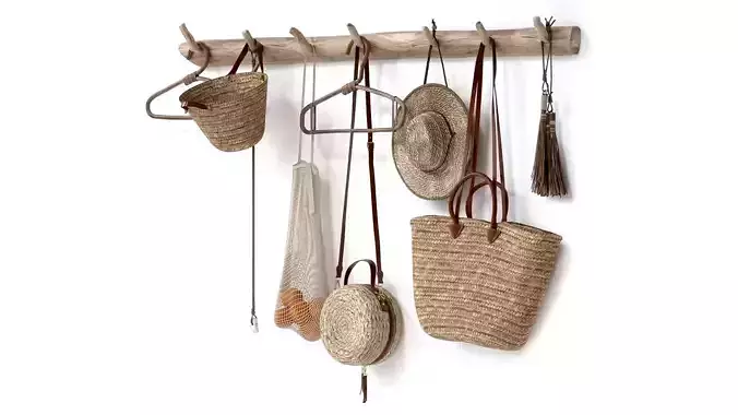 decorative set 001 wall hangers bag hat 3D model