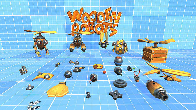 Wooden Robots Low-poly 3D model