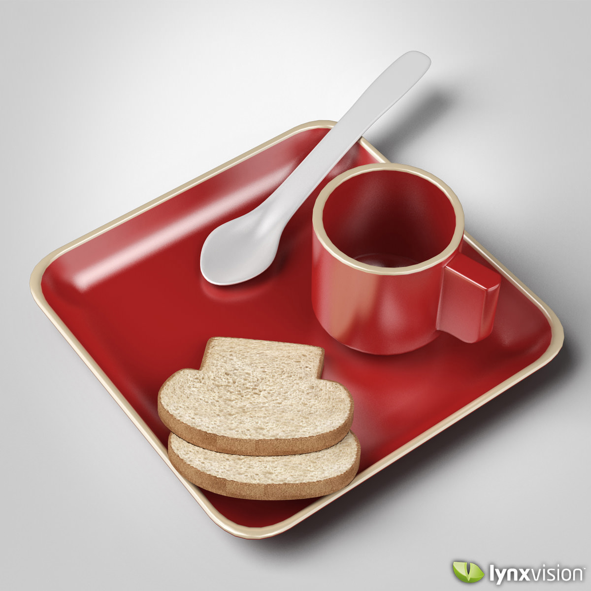 Ceramic Cup and Plate and Bread Slices 3D model_1