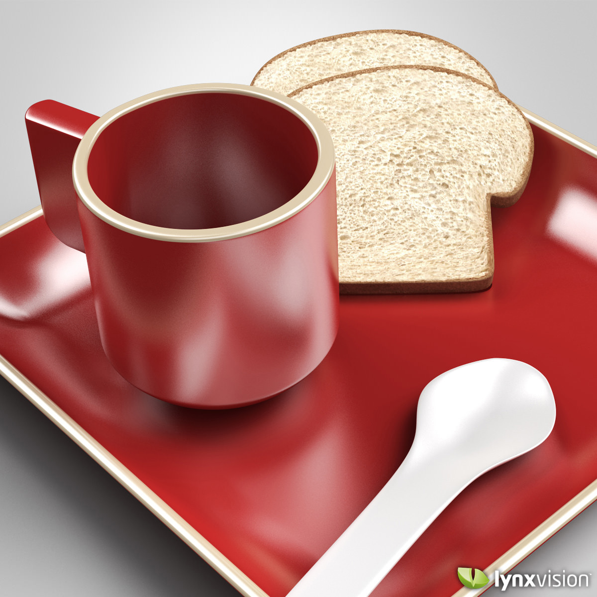 Ceramic Cup and Plate and Bread Slices 3D model_2