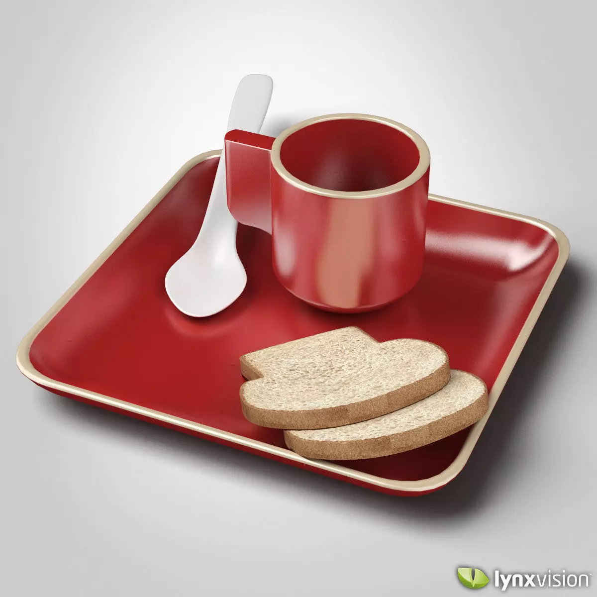 Ceramic Cup and Plate and Bread Slices 3D model_0