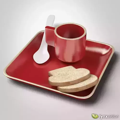 Ceramic Cup and Plate and Bread Slices 3D model