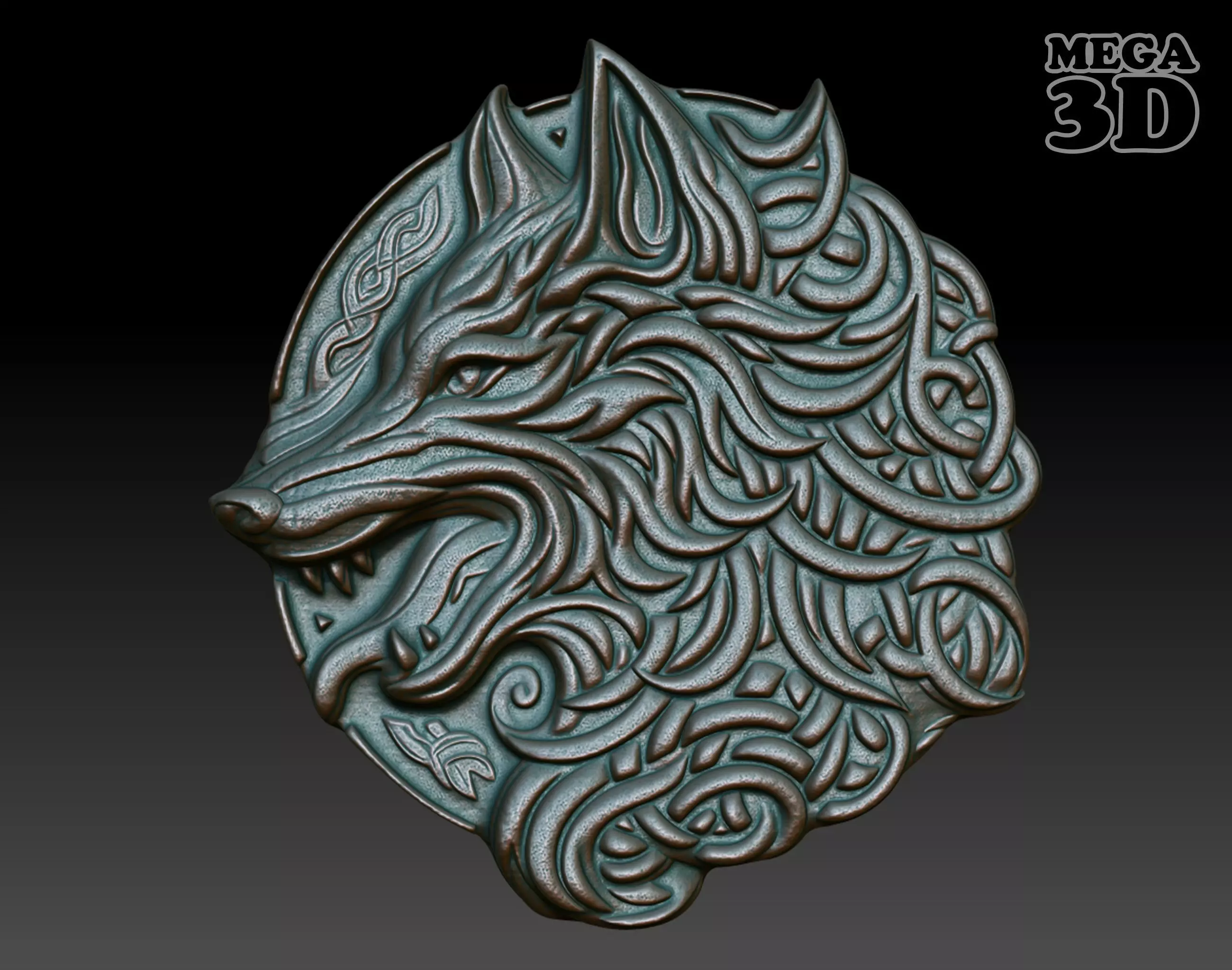 Celtic Wolf basrelief 04 240611 3D print model_0
