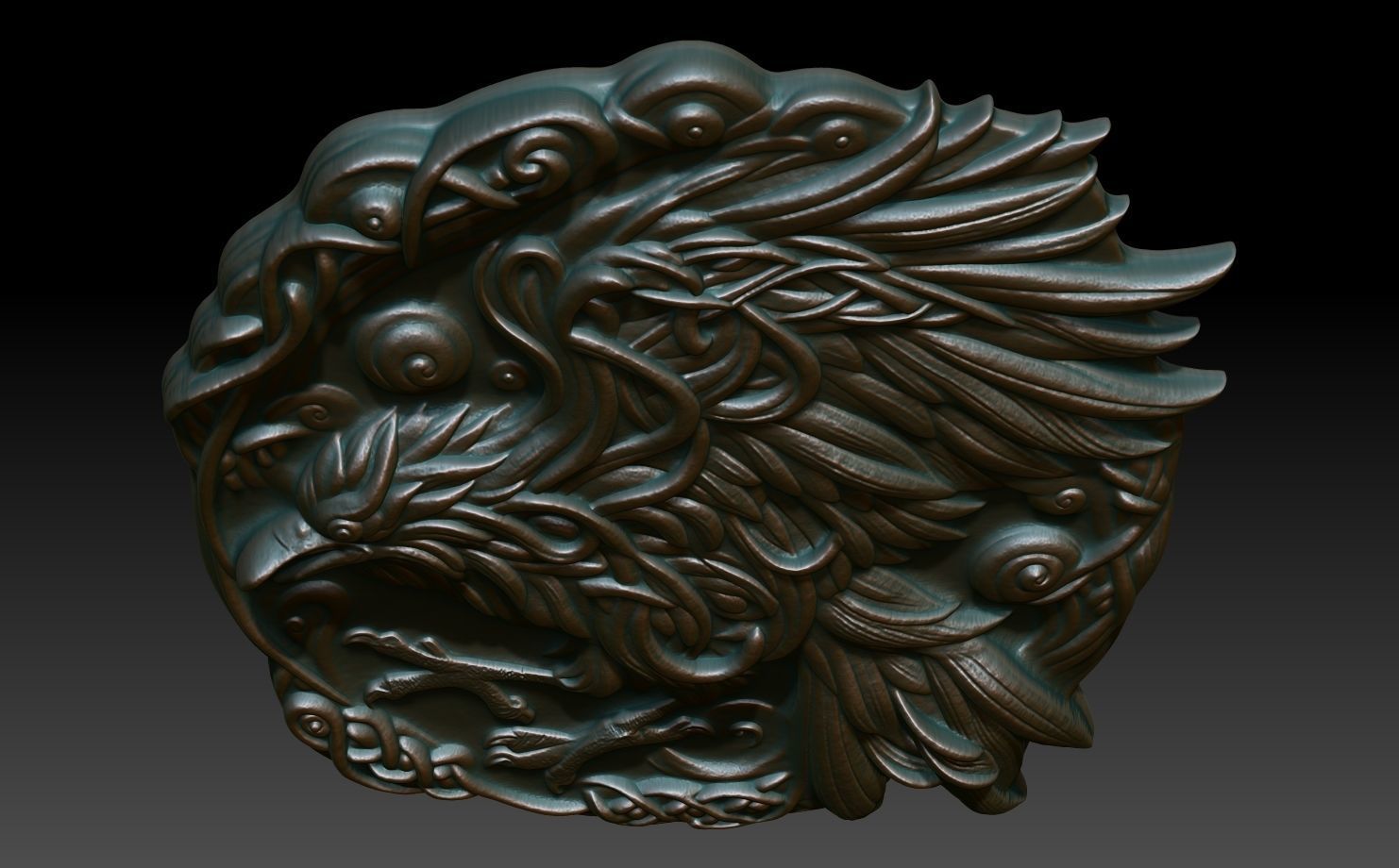 Celtic Raven basrelief 01 240611 3D print model_3