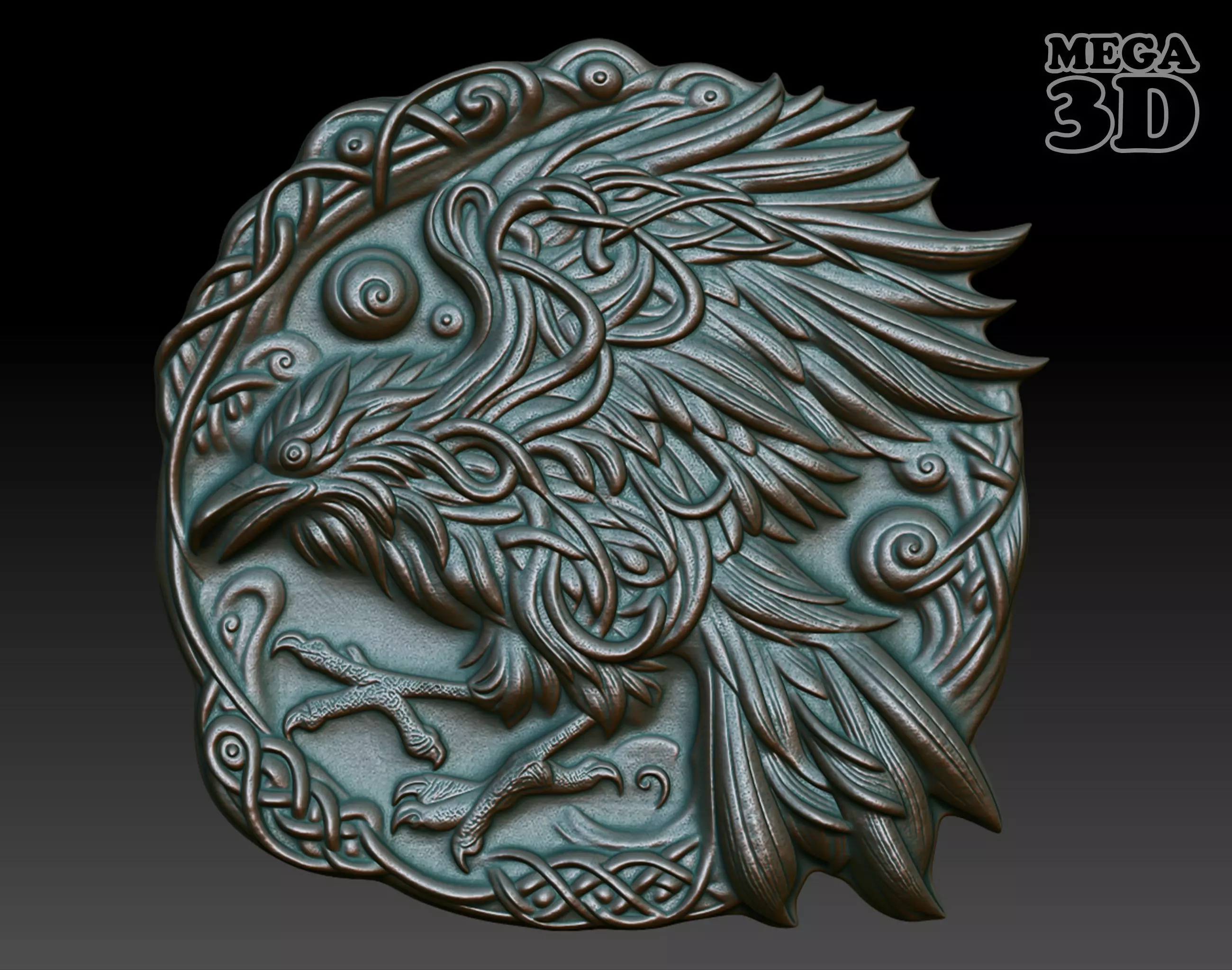 Celtic Raven basrelief 01 240611 3D print model_0