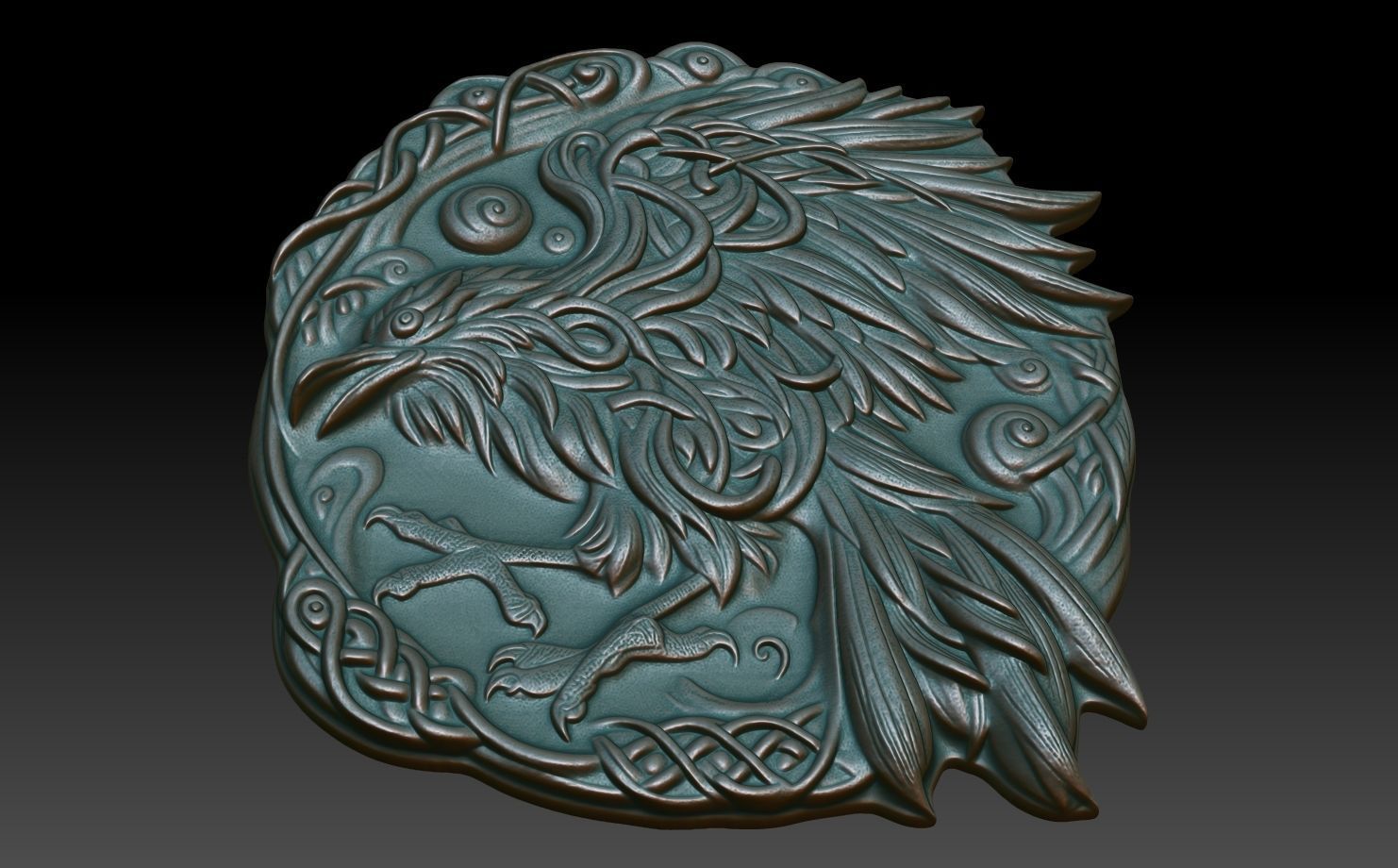 Celtic Raven basrelief 01 240611 3D print model_4