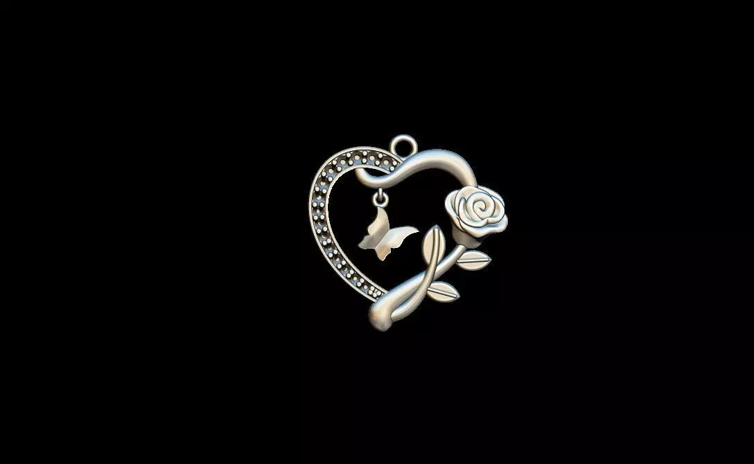 Heart and rose pendant 3D print model