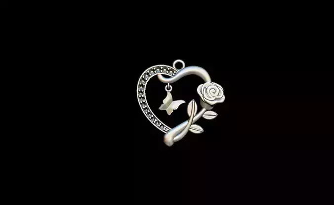 Heart and rose pendant 3D print model