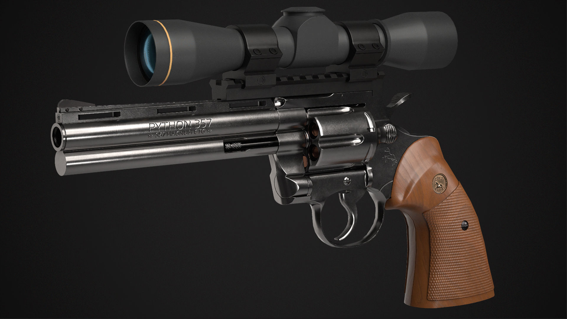 Python Revolver 6 -Telescopic Sight Low-poly 3D model_5