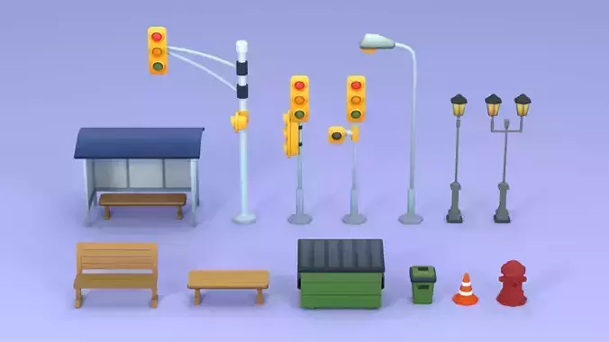 Cartoon Low Poly Street Props Pack