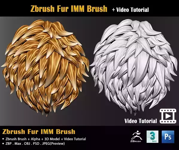 Zbrush Fur IMM Brush -Video Tutorial Low-poly 3D model