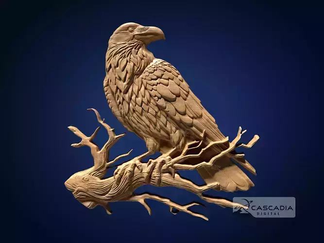 Raven Perched - CNC Router Carving Casting animal bird