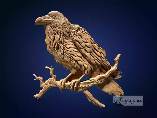 Raven Perched - CNC Router Carving Casting animal bird