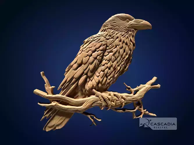 Raven Perched - CNC Router Carving Casting animal bird