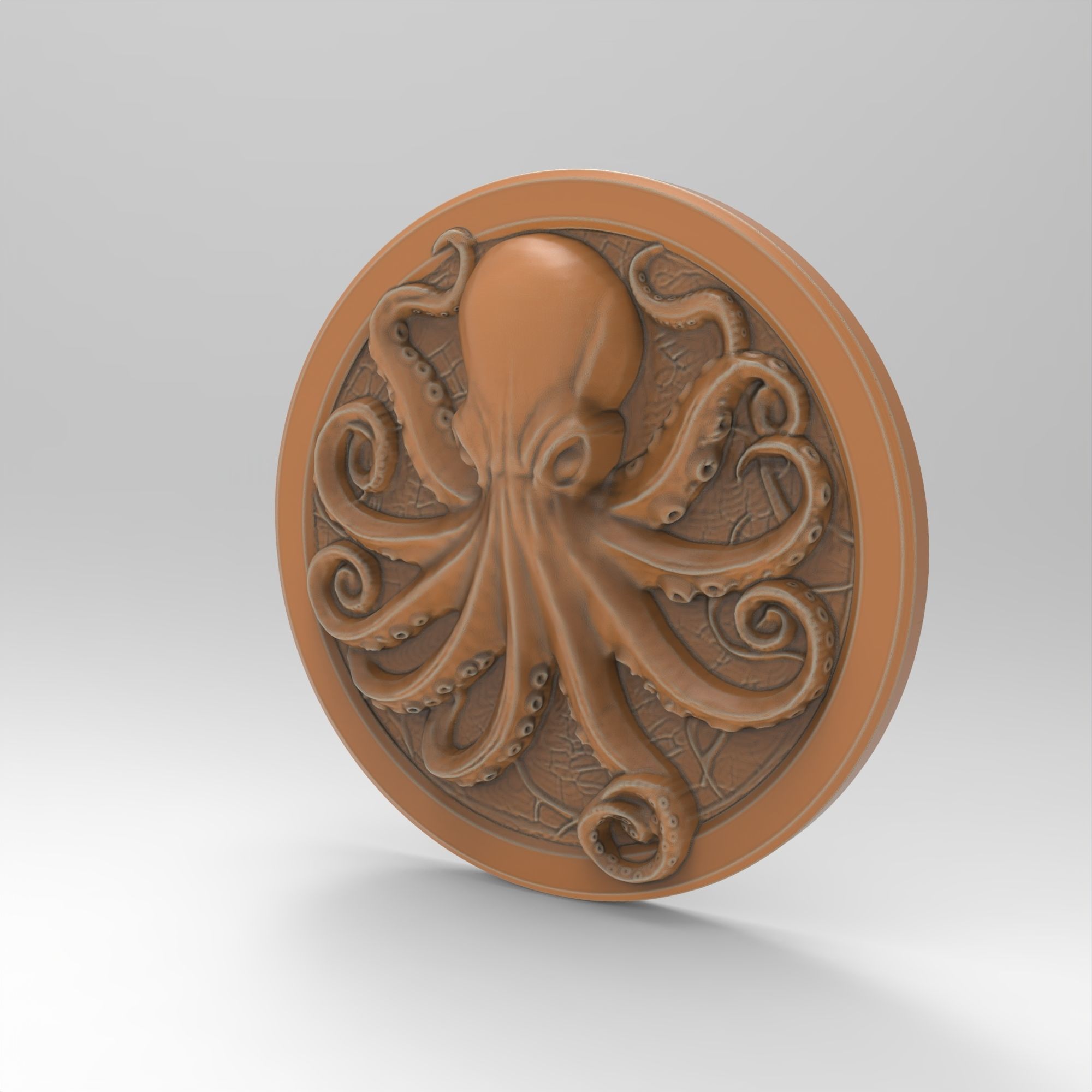 Octopus Coin Round Medallion - Plaque 3D print model_1