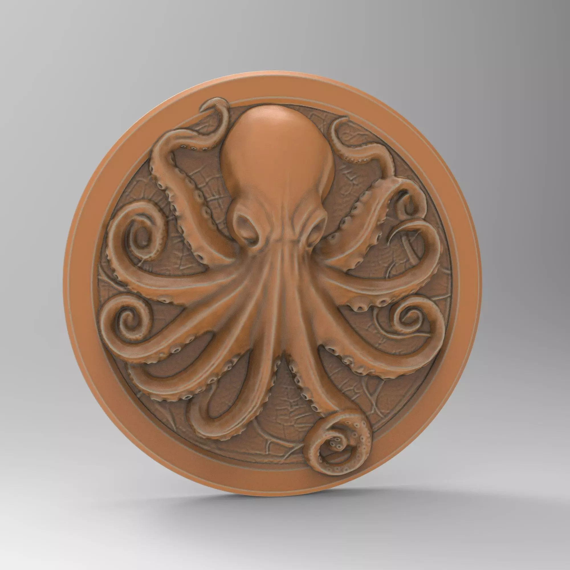 Octopus Coin Round Medallion - Plaque 3D print model_0