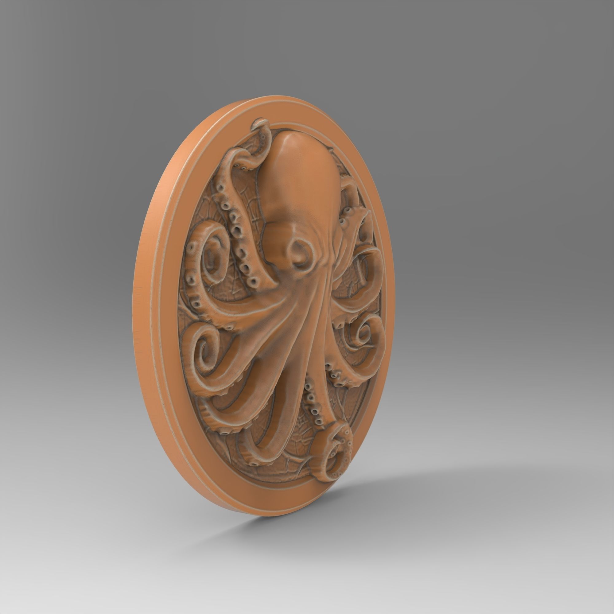 Octopus Coin Round Medallion - Plaque 3D print model_2