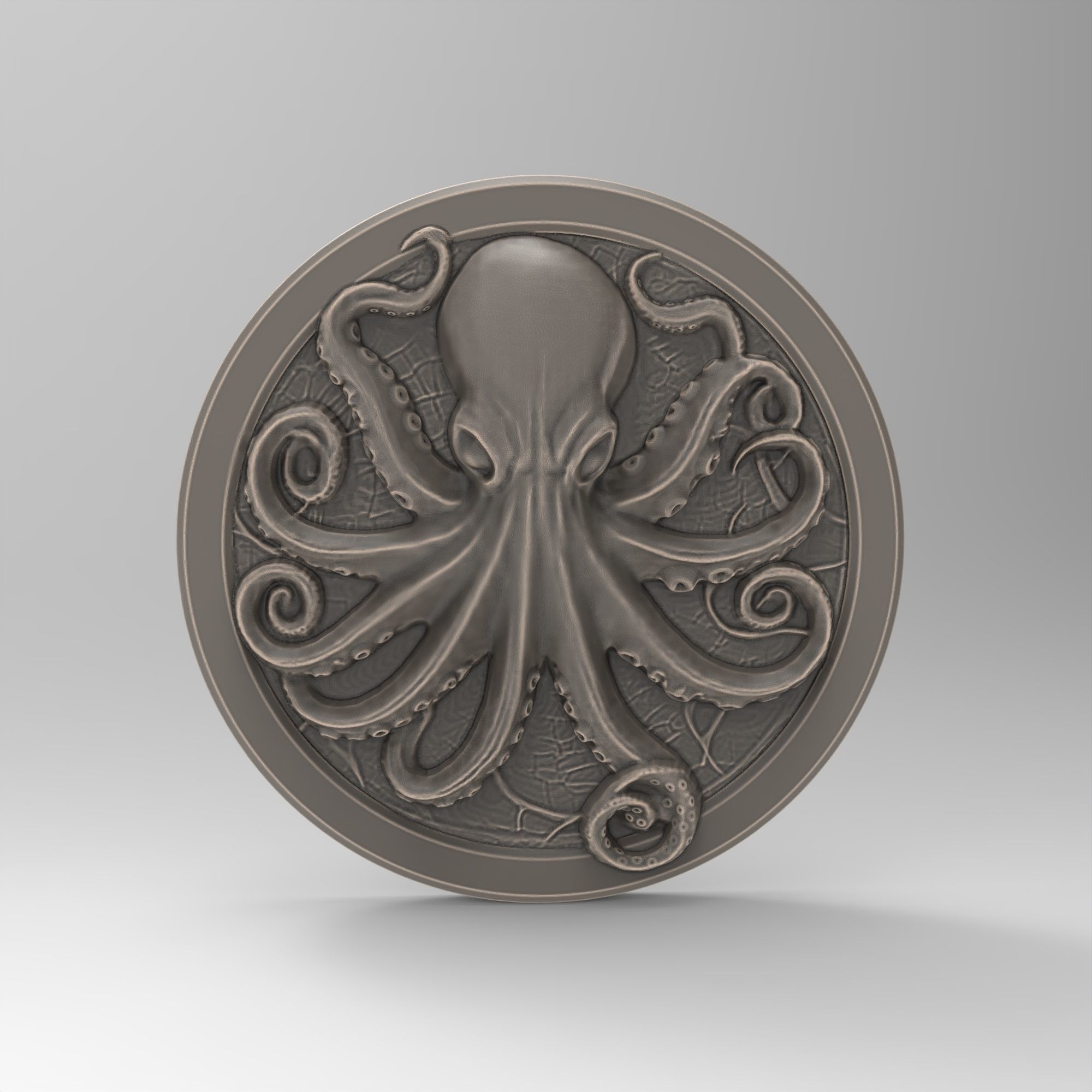 Octopus Coin Round Medallion - Plaque 3D print model_3