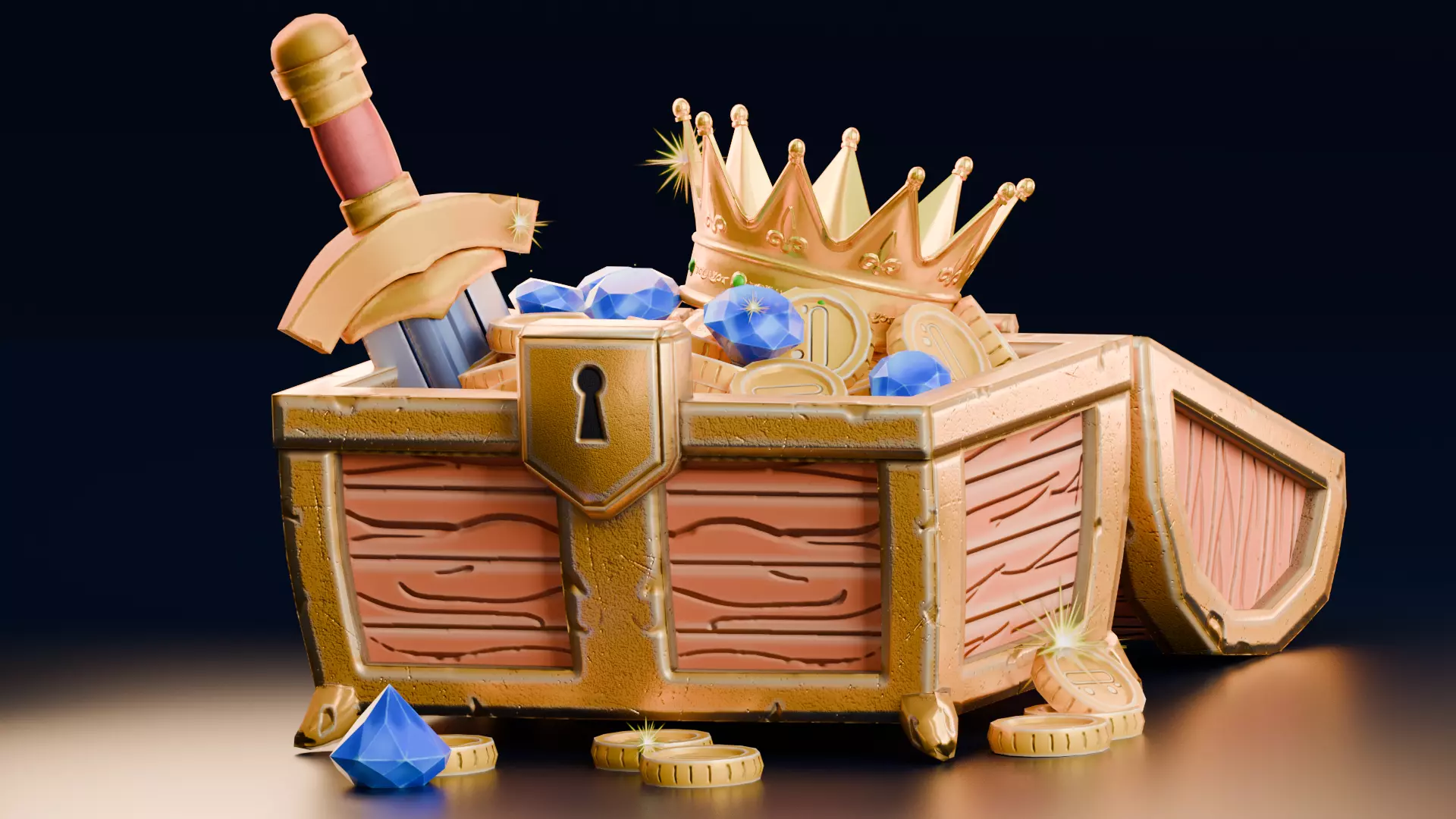 Low poly - Stylized Game Items - Treasure Chest Low-poly 3D model_0