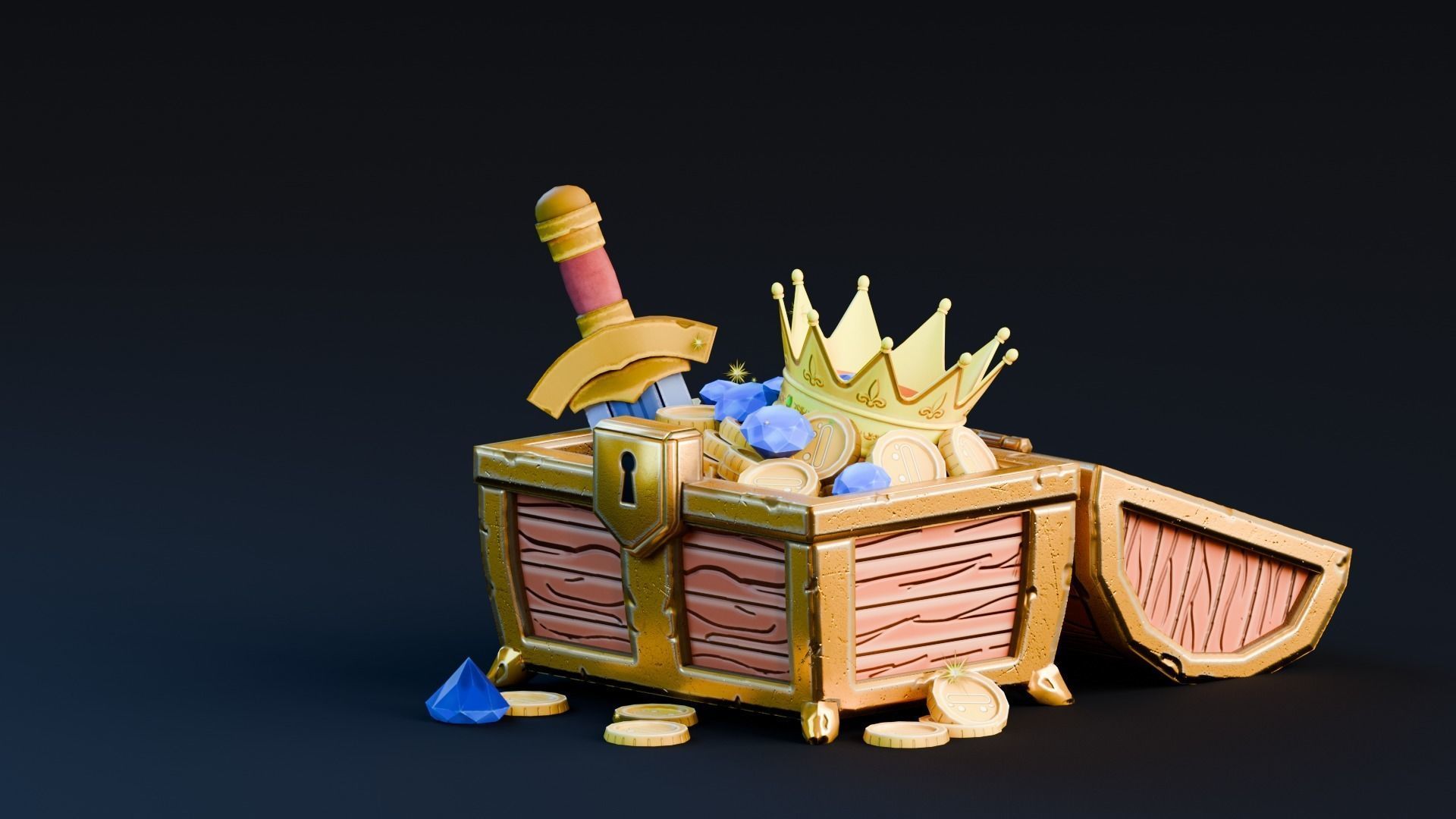 Low poly - Stylized Game Items - Treasure Chest Low-poly 3D model_3