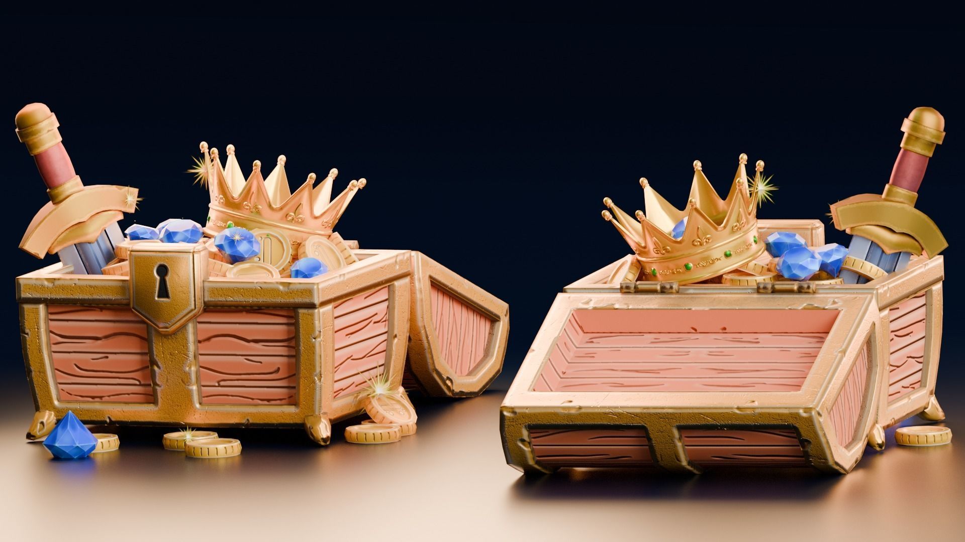 Low poly - Stylized Game Items - Treasure Chest Low-poly 3D model_1