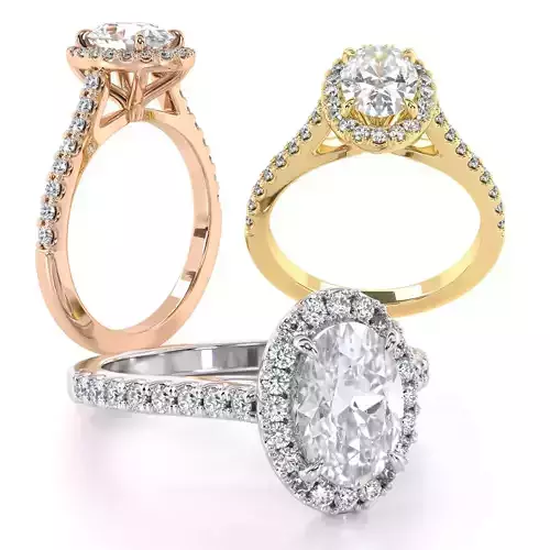 Oval Cut Engagement Ring One Row Pave Diamond Band