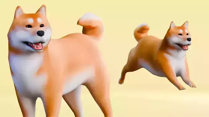 Low poly - Stylized dog - Shiba Inu Low-poly 3D model