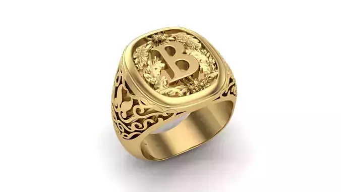 Alphabet Ring Letter B Filigree design