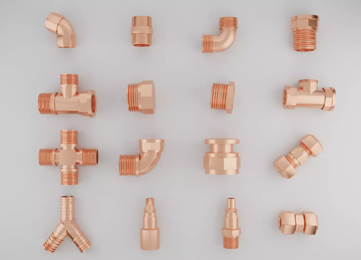 Copper fittings for plumbing insulation pipes 3D model