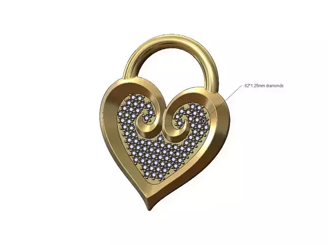 Diamond floral heart lock shaped pendant and charm