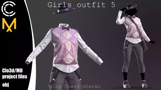 Girls outfit 5 - Marvelous Designer project and OBJ