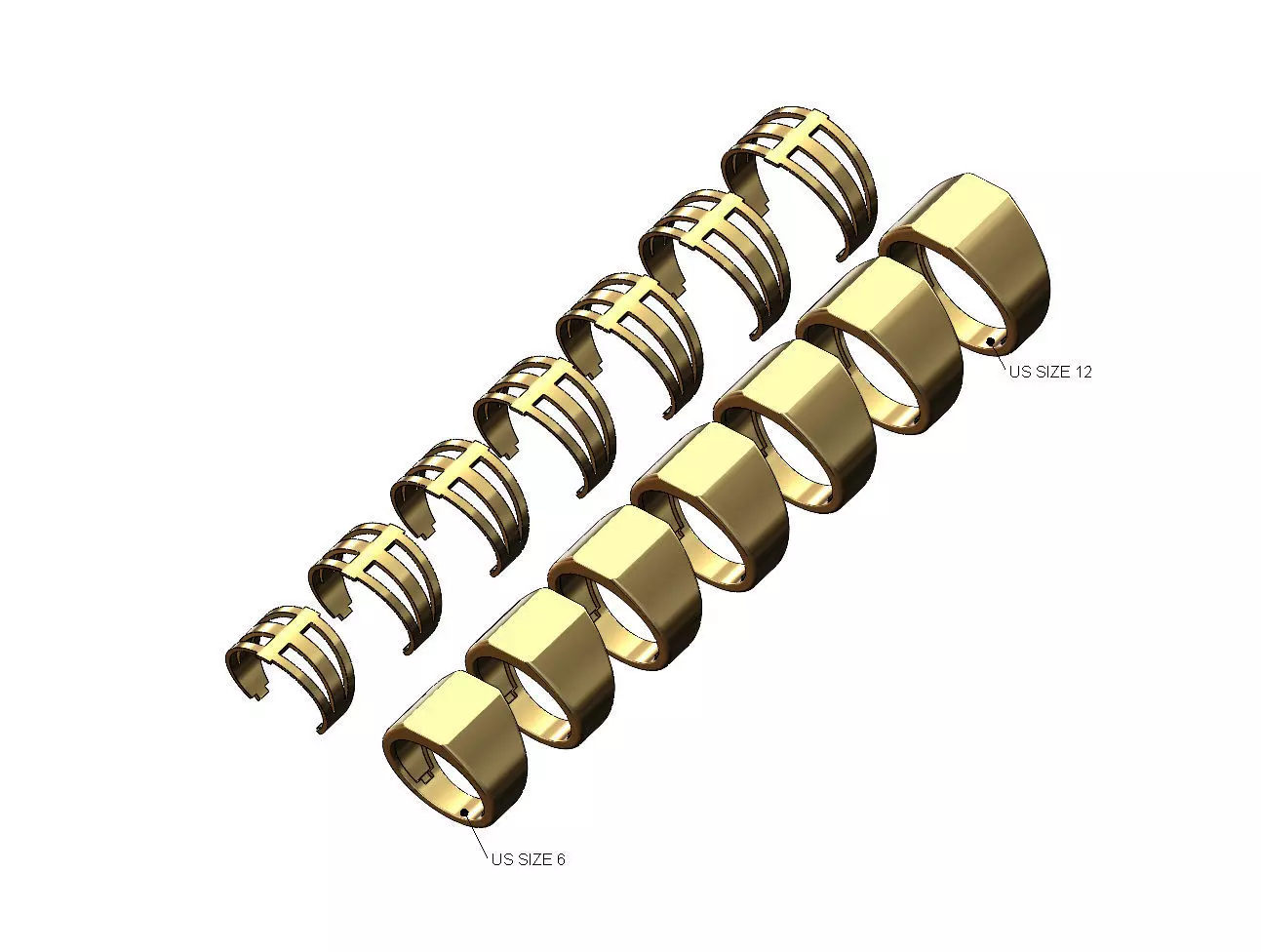 Elongated hollow rectangular signet with cover US sizes 6to12 3D print model