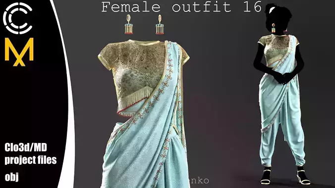 Female outfit 16 - Marvelous Designer project and OBJ