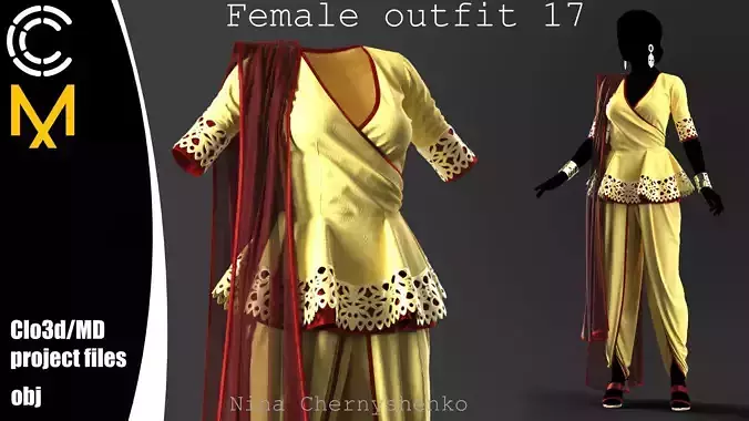 Female outfit 17 - Marvelous Designer project and OBJ