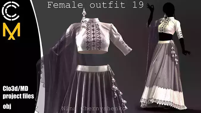 Female outfit 19 - Marvelous Designer project and OBJ